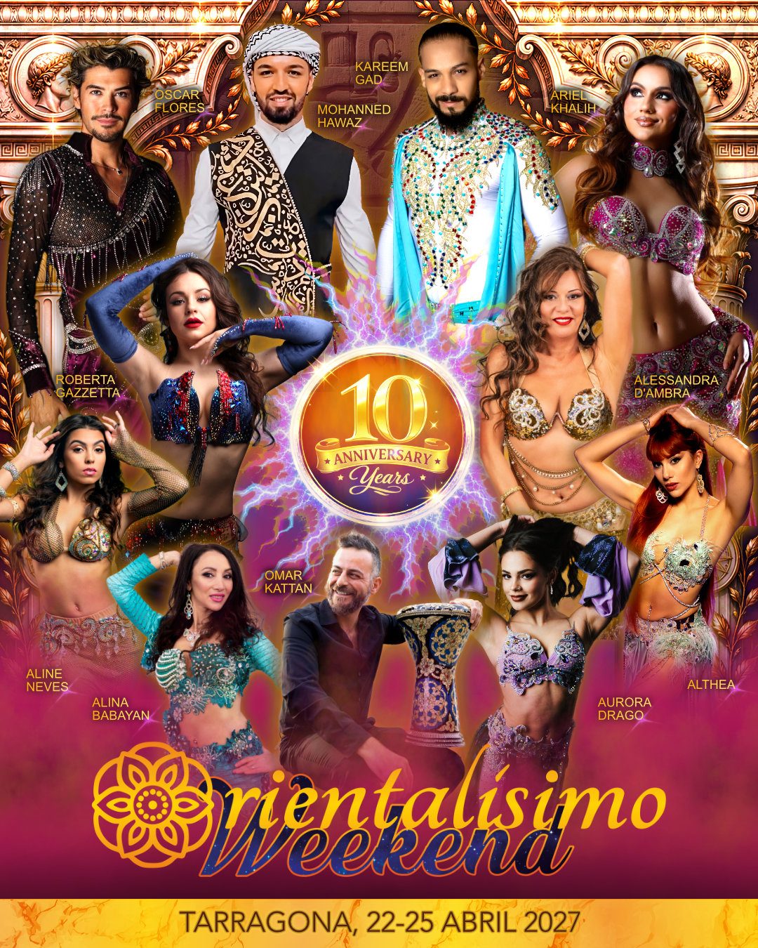 Cartel del festival con los maestros Kareem Gad, Ryan Guo Chao, Julia Yakovyuk, Yassir Jamal, Muneerah, Dariya Babak, Alina Babayan